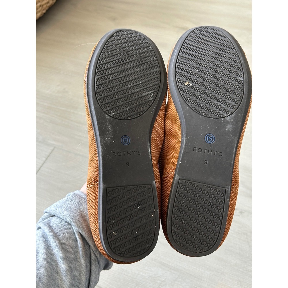 Rothy's round Toe Flats Women's 9 Cognac Brown Knit Washable Slip On Shoes - Picture 6 of 9